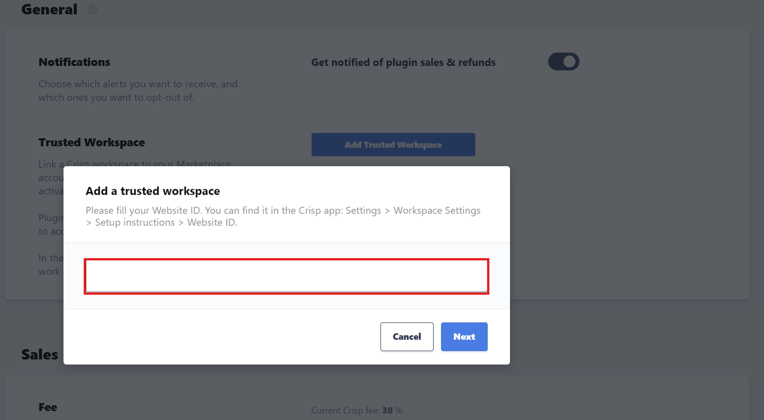 Crisp Website ID Field